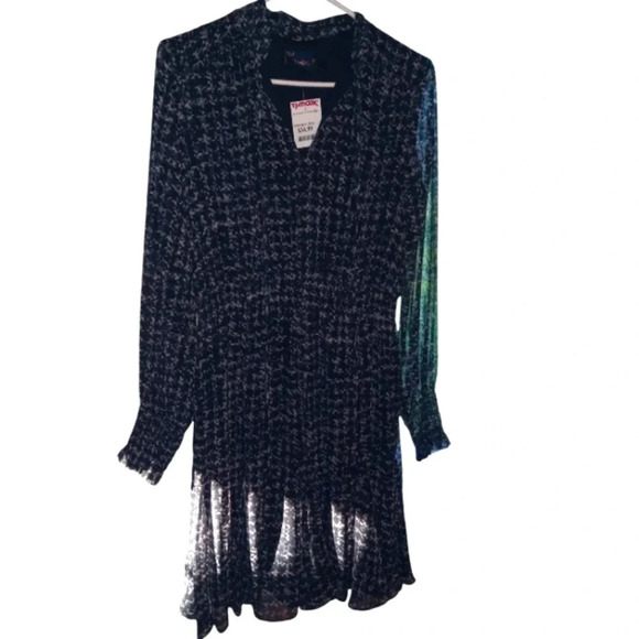 Just Taylor Womens Dress Medium Black Chiffon Long Sheer Sleeve Peasant Tie Neck - Picture 2 of 7